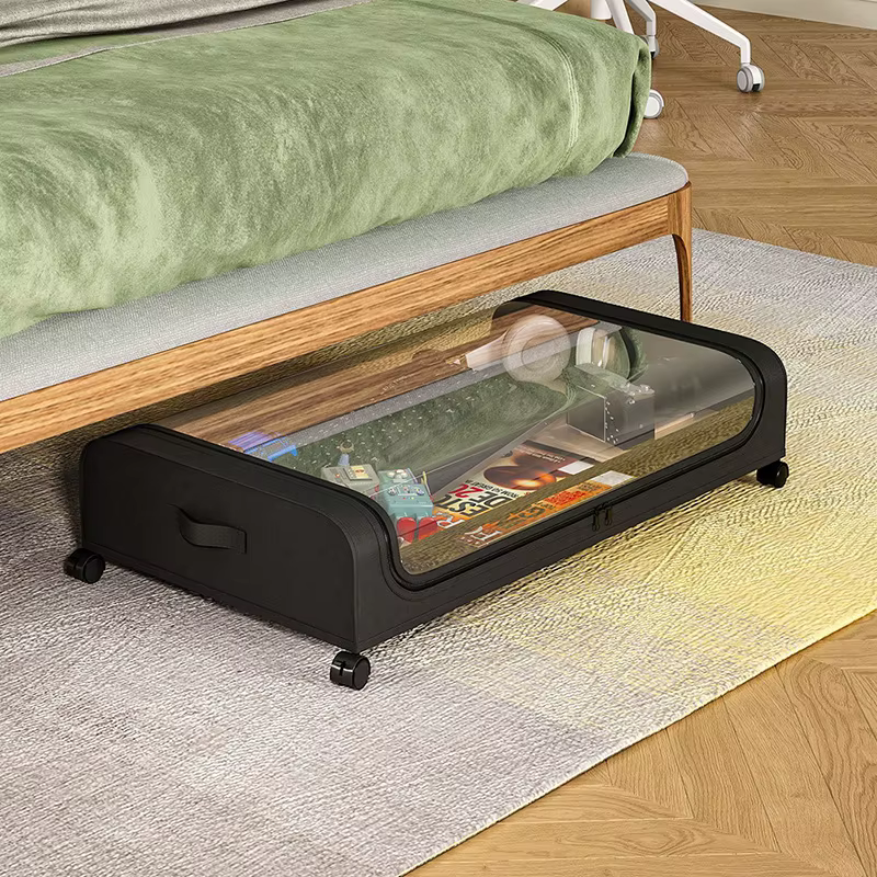 Boîte de rangement sous le lit avec roulettes, étagère de rangement anti-poussière, boîte de rangeme