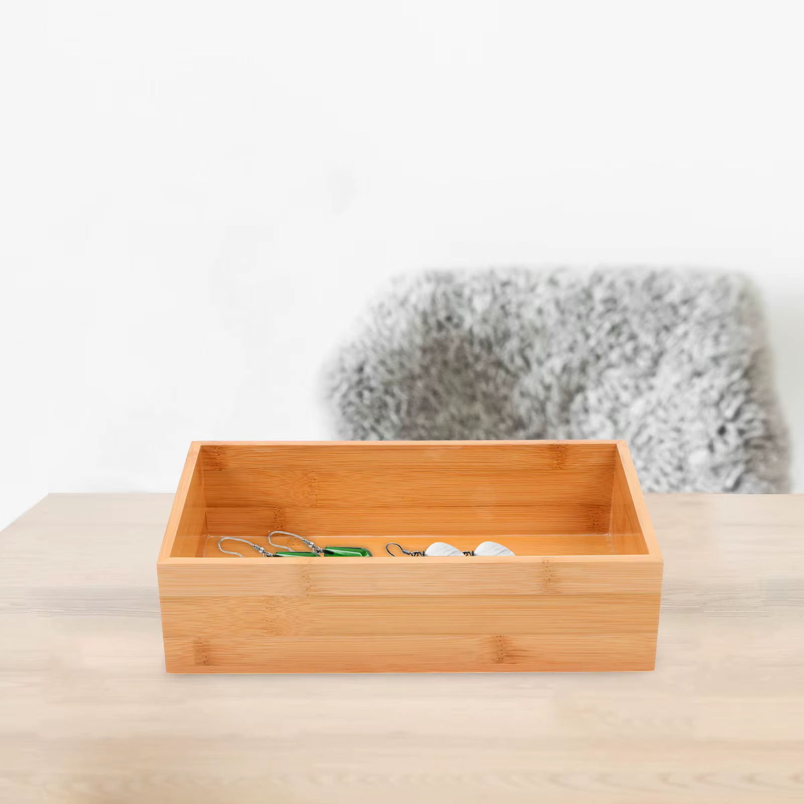 Boîte de rangement en bois de bambou, sans couvercle, organisateur de bureau kaki pour la maison, le
