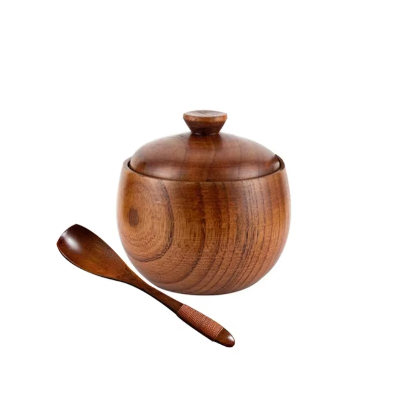 Boîte de rangement en bois avec couvercle et cuillère, cave à sel, sucre, Belle, récipient d'assaiso