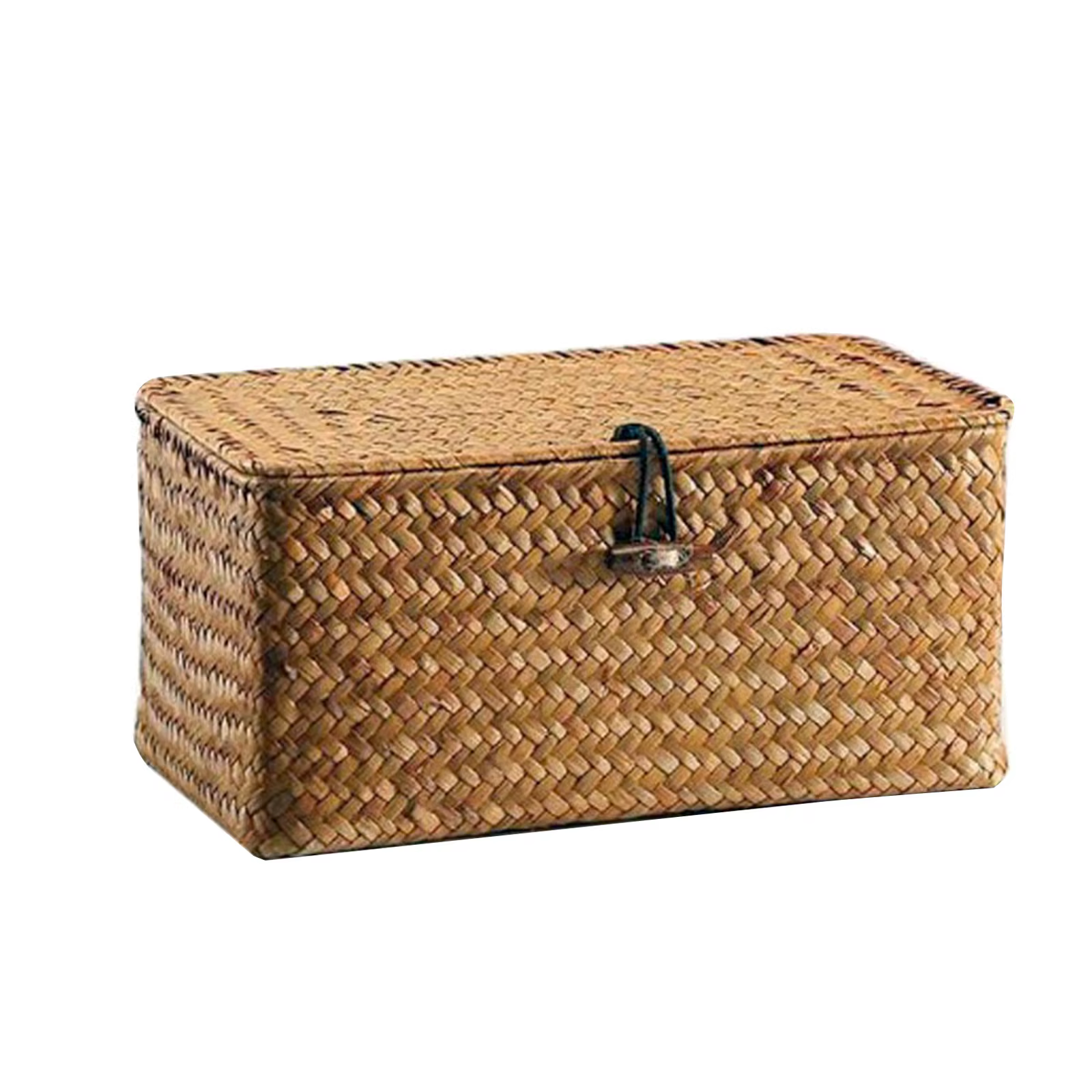 WUNICEF-mir de Rangement en Rotin Tissé avec Couvercle, Boîte de Rangement en Paille Tissée Solide à