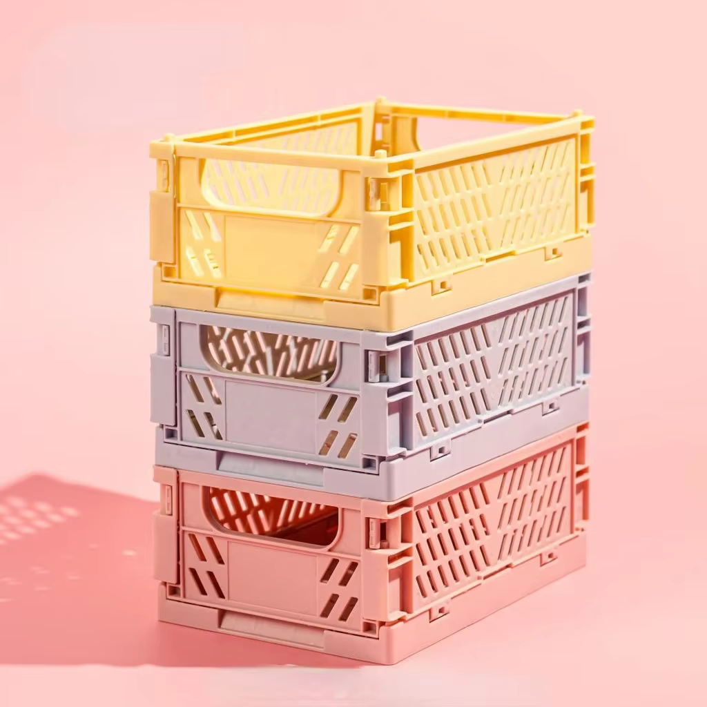 Caisse de rangement pliable en plastique, panier pliable, empilable, mignon, maquillage, bijoux, jou