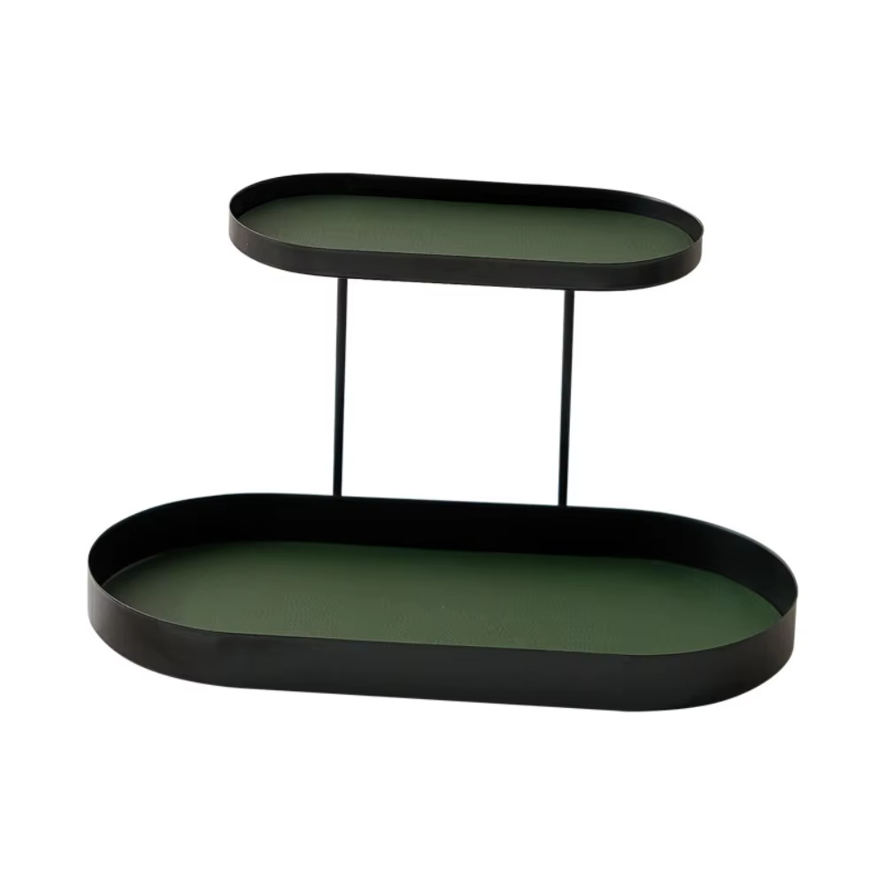 Présentoir de Rangement Cosmétique en Fer avec Coussin en Cuir, Plateau de Bureau Simple à Double Co