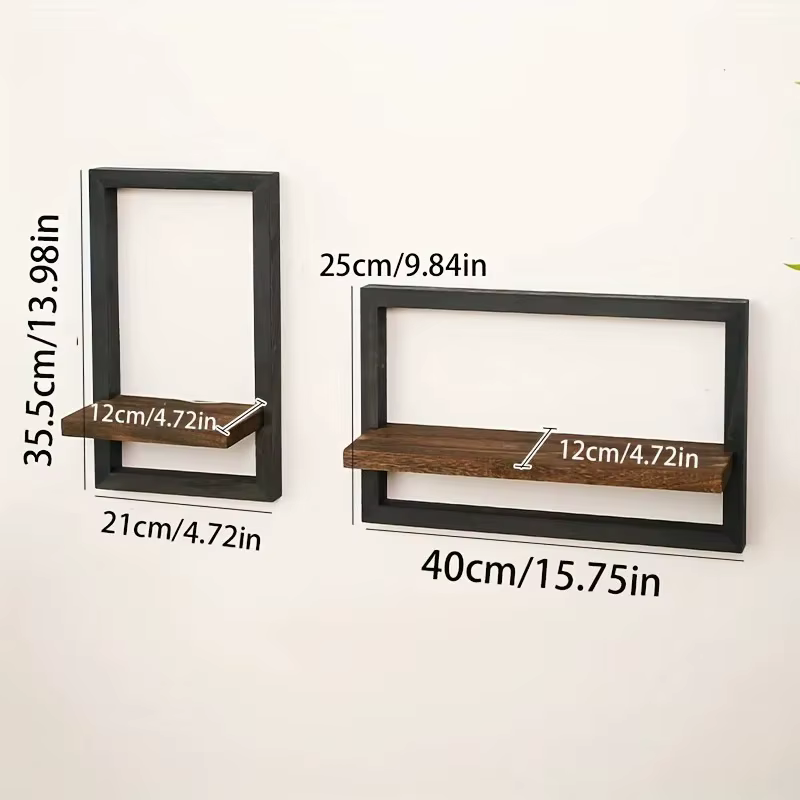 Ensemble d'étagères murales en bois Vintage, présentoirs carrés noirs et marron avec crochets pour P