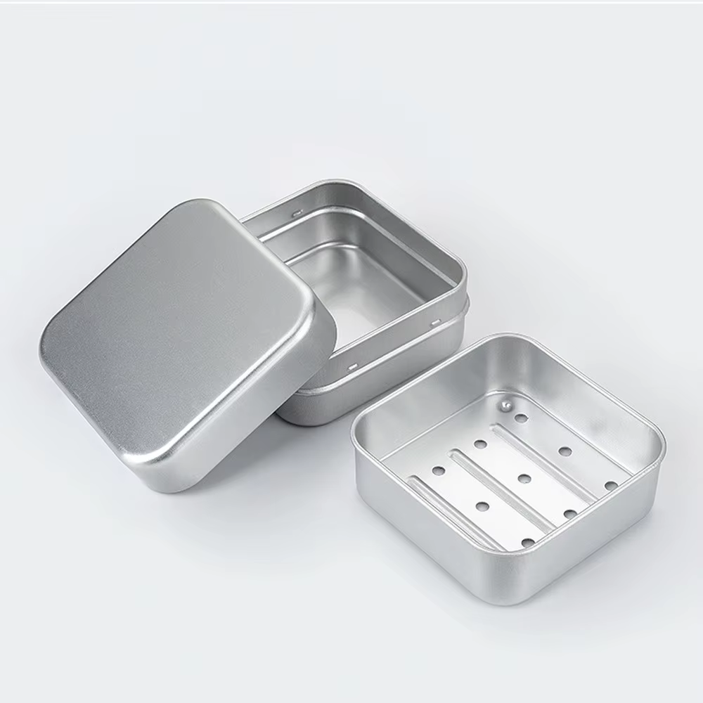 Boîte de rangement carrée portable en aluminium double couche avec couvercle, idéale pour le rangeme
