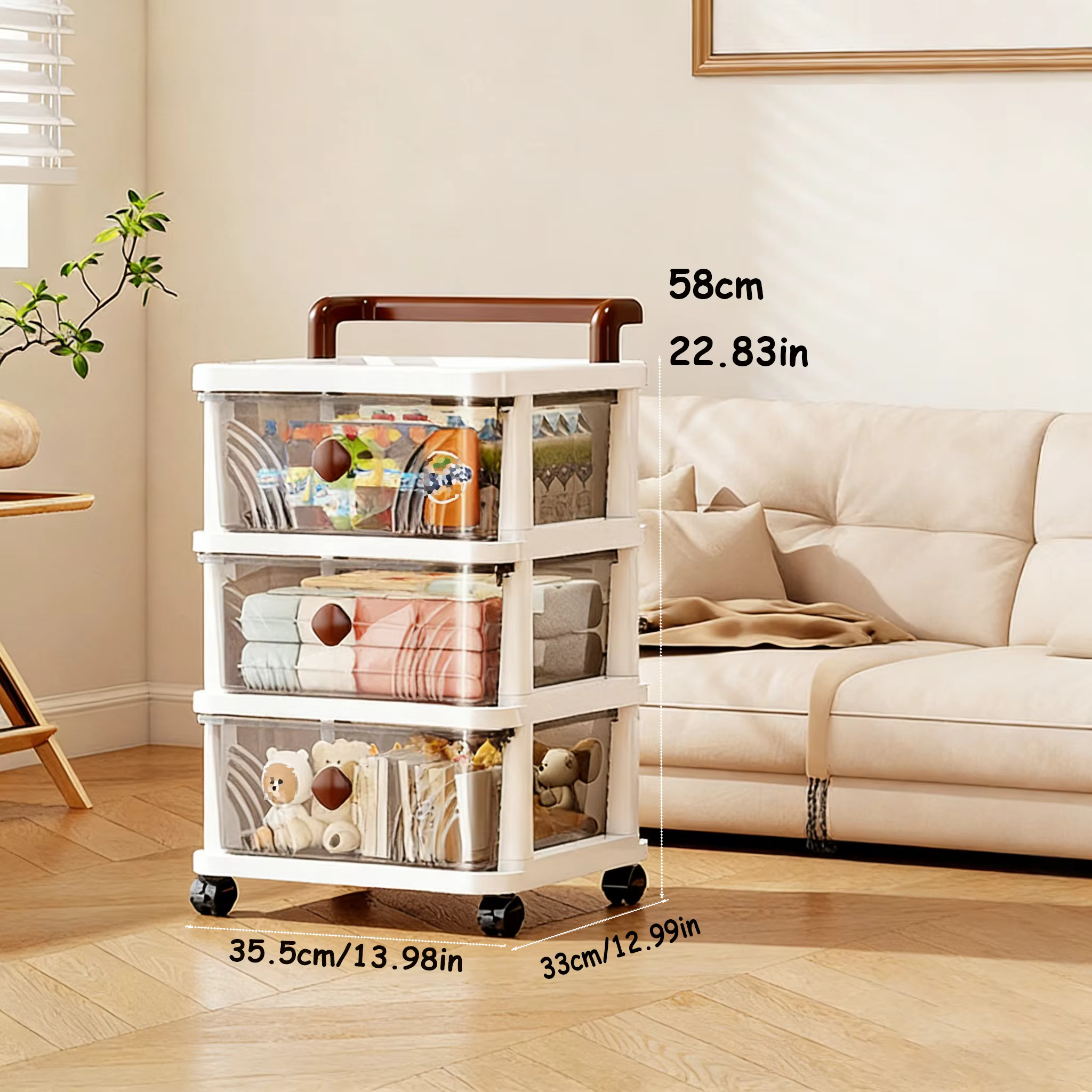 Chariot de rangement mobile pour chambre, bureau ou dortoir, avec structure à plusieurs niveaux, rou
