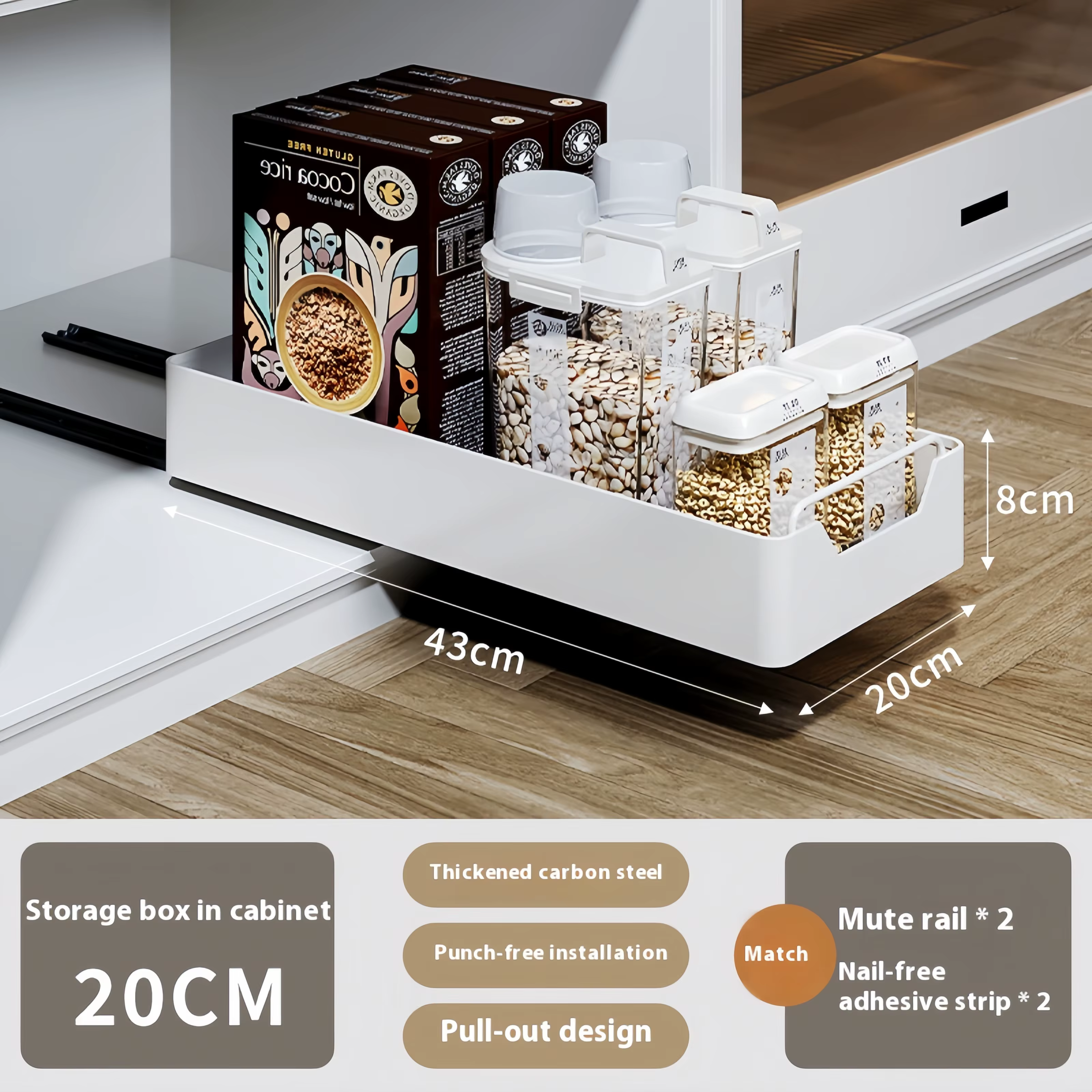 GENGSHENG Support de rangement de cuisine avec rails coulissants, plateau de rangement pour tiroir d
