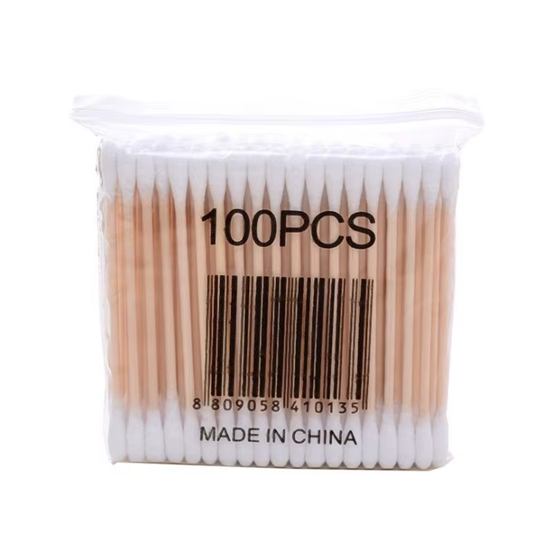 Boîte de rangement pour coton-tige, Double tête en bois pour bébé, couverture carrée transparente en