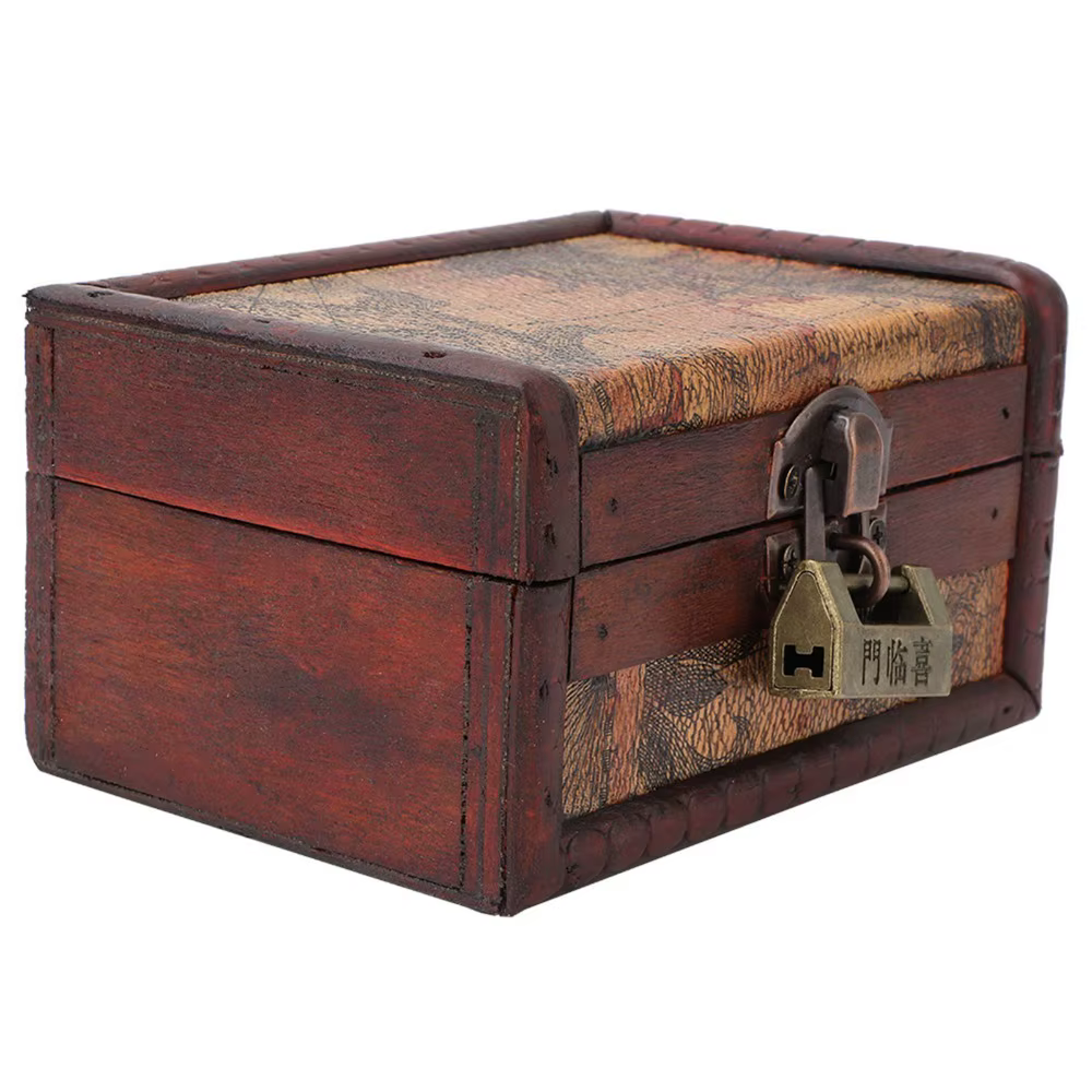 Boîtes à bijoux avec serrure et clé, boîte de rangement en bois rouge à couvercle à charnière, boîte