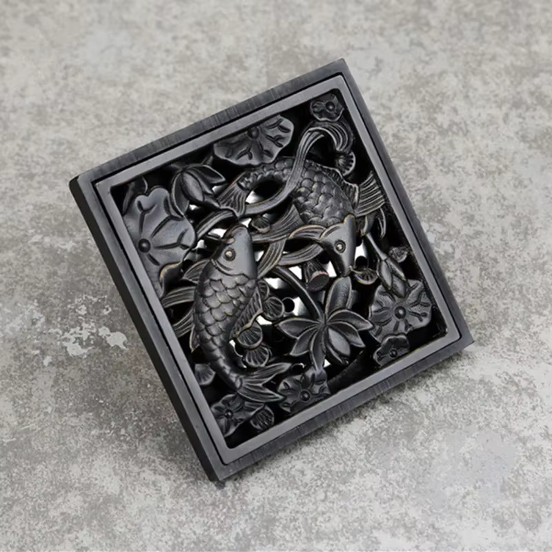 Nid de douche carré en laiton noir, attrape-cheveux, grille de déchets, accessoire de douche