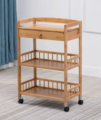 Chariot de Cuisine Roulant en Bambou avec Support de Rangement, Étagères à 3 Niveaux, Organisateur,