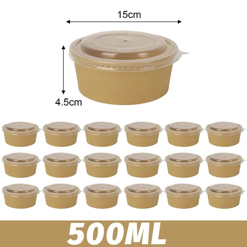 Grande boîte à déjeuner en papier Kraft, bols jetables pour soupe, salade, nouilles, crème glacée, b