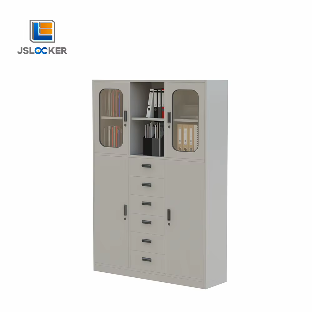 Armoire de bureau moderne fonctionnelle, porte coulissante en verre, classeur en acier, classeur de 