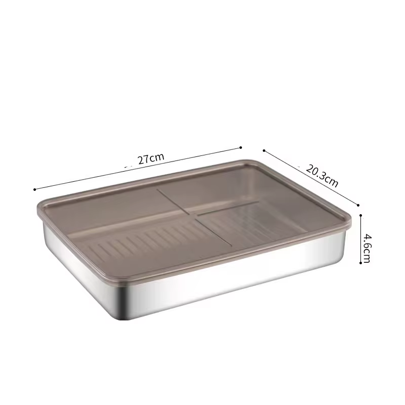 Boîte de rangement pour viande en acier inoxydable pour réfrigérateur, contenants de stockage alimen