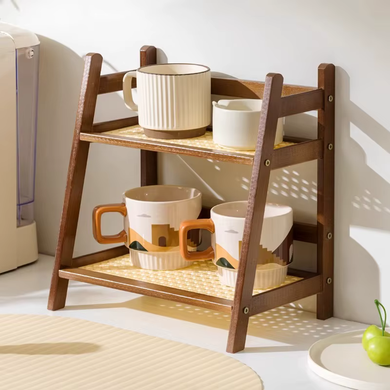 Organisateur de comptoir, porte-gobelet à café à 2 niveaux, étagère de rangement polyvalente en bamb