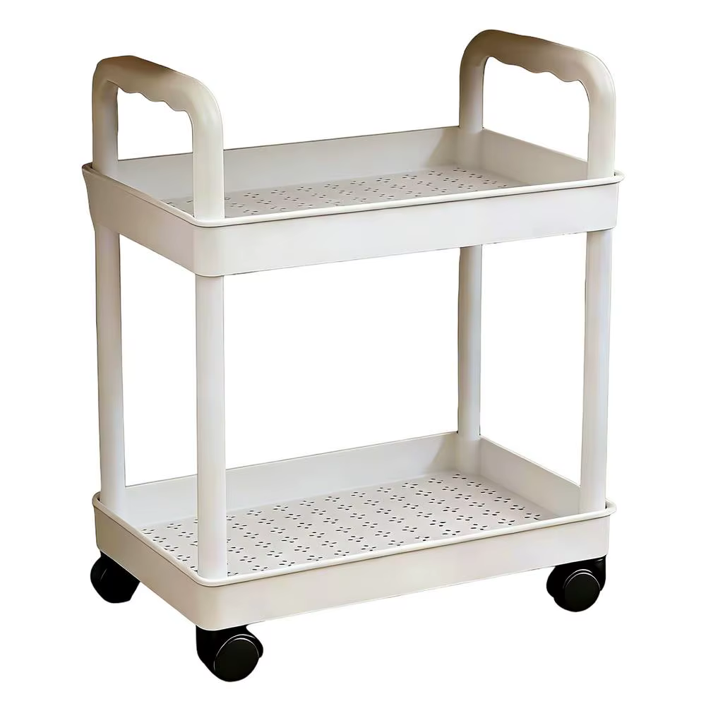 Chariot de rangement à 2 niveaux avec étagères mobiles et roulettes, chariot d'artisanat pour la mai