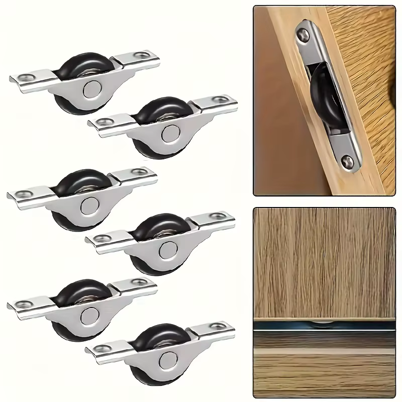 Kits de rails de porte coulissante en métal robuste, 6 pièces, avec 4 roues en plastique noir, acces