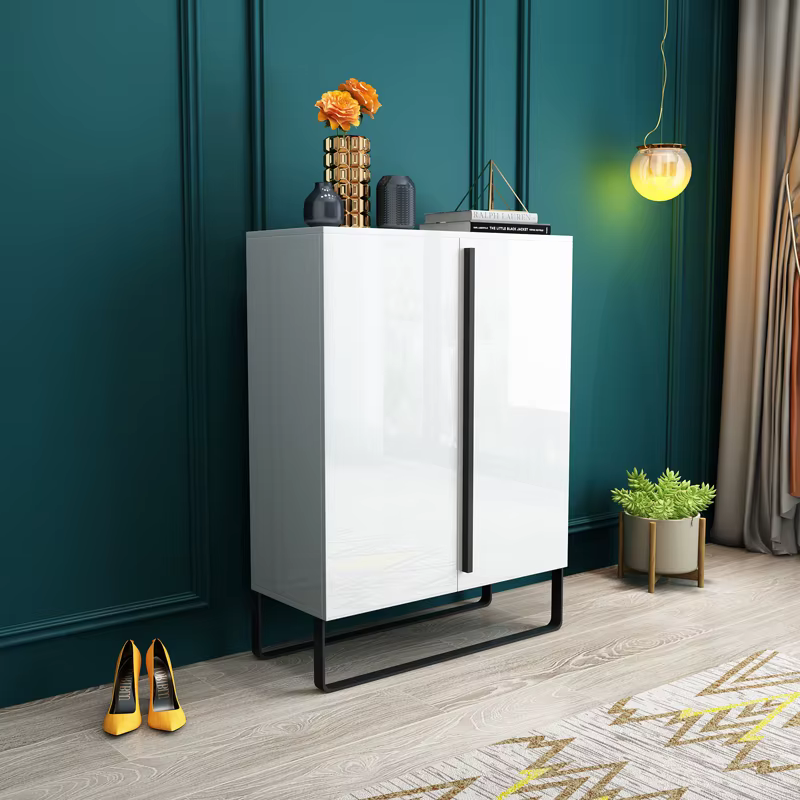 Étagère à chaussures blanche moderne, système de rangement peu encombrant, étagère à chaussures vert