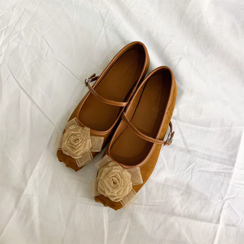 Chaussures peu profondes à fleurs pour femmes, chaussures plates avec sangle à boucle, Mary Jane, ro