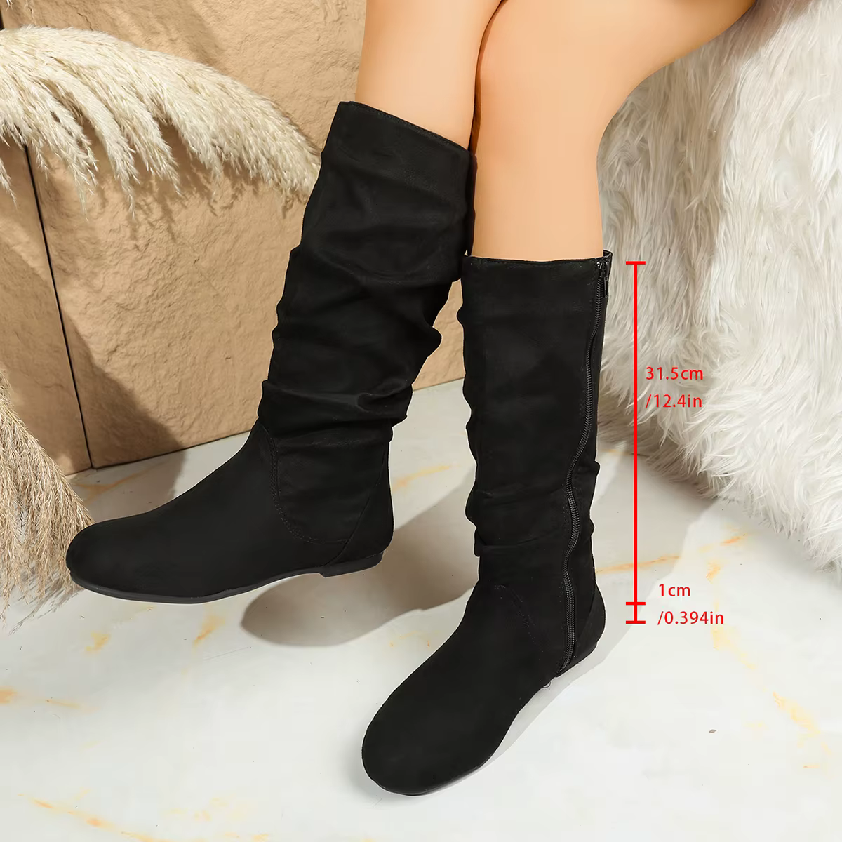 Nouvelles Bottes Hautes Femme Hiver 2026 – Bottes Longues Plissées Noires et Blanches en Cuir Décont