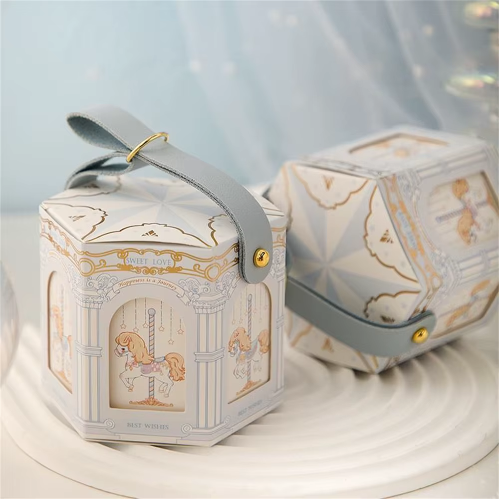 Boîtes à Carrousel Pliables en Carton Or Champagne, Emballage de Mariage, Fournitures de Décoration 