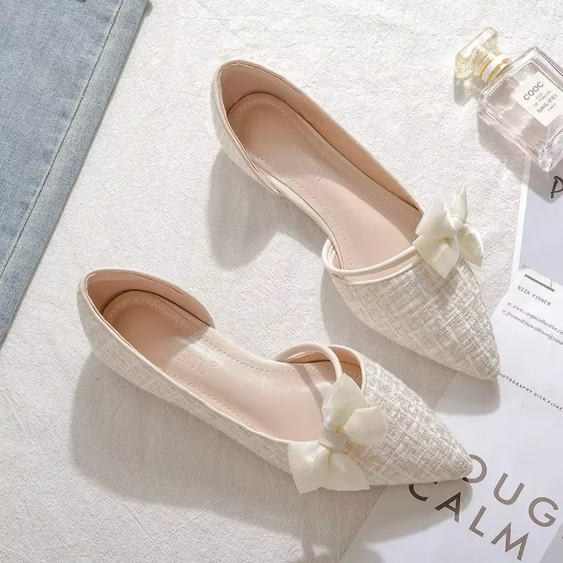 Chaussures pour dames de Style français avec nœud, chaussures plates élégantes à enfiler pour fête, 