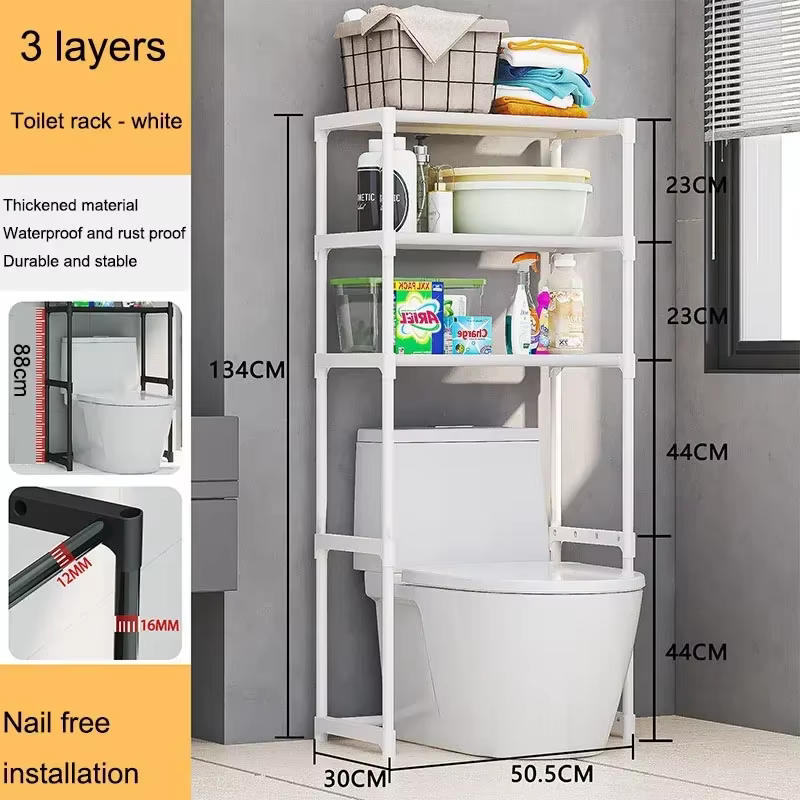 Étagère sans perforation multicouche pour machine à laver, gain de place au-dessus des toilettes, su