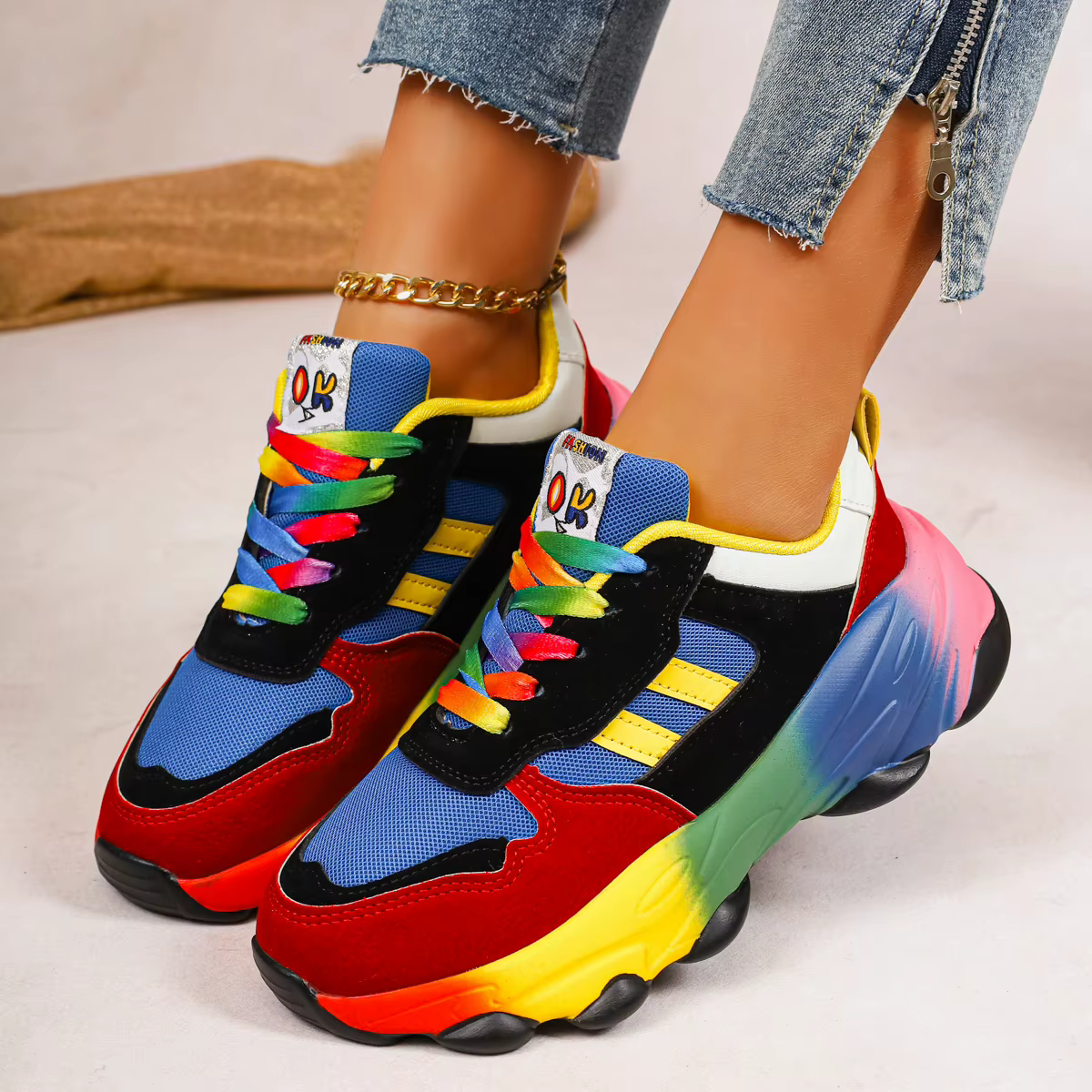 Femmes baskets De course mode coloré espadrilles décontractées femmes confort à lacets en plein air 
