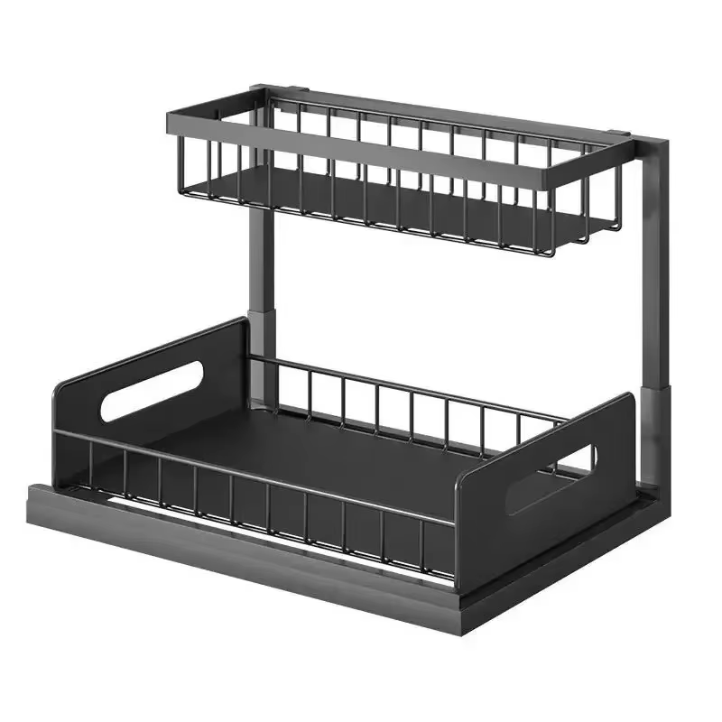 Organisateur sous évier, étagère coulissante à 2 niveaux pour armoire sous évier, rangement sous évi