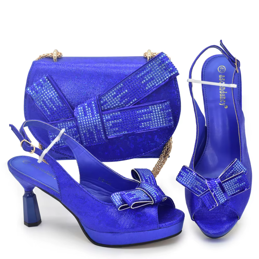 Magnifiques ensembles de chaussures et sacs italiens pour soirée, avec pierres, sacs à main en cuir 
