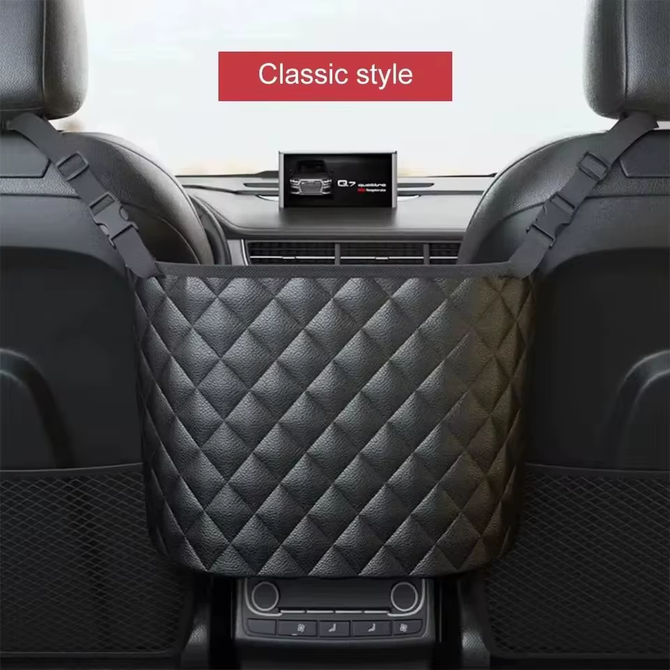 Filet de rangement pour siège central de voiture, sac en cuir de grande capacité, sac de rangement p