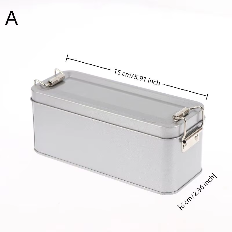 Boîte en fer blanc rectangulaire avec boucle argentée et couvercle, boîte de rangement en métal, boî