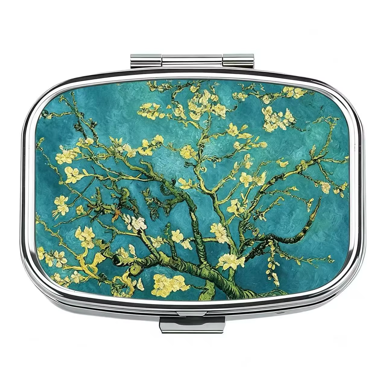 Boîte à pilules en métal avec impression Van Gogh Almond Blossom, organiseur de pilules de voyage po