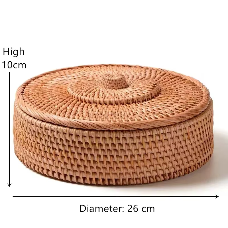 Boîte de rangement en rotin tissée à la main avec couvercle, récipient alimentaire pour le thé, serv