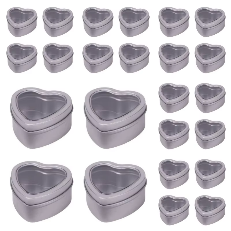 Petites boîtes en fer blanc en forme de cœur, avec couvercle et fenêtre, Kit organisateur de bonbons