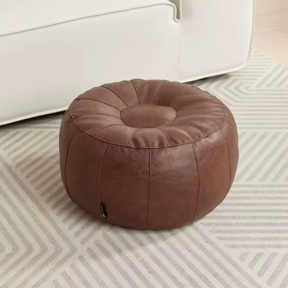 Pouf de rangement rond en similicuir non rembourré, à remplir de vêtements, grande capacité, chaise 