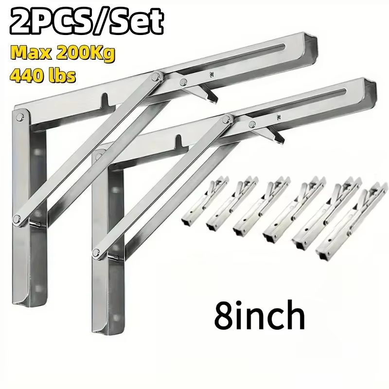 Supports d'étagère pliants triangulaires robustes en acier inoxydable, 2 pièces, support d'angle pli