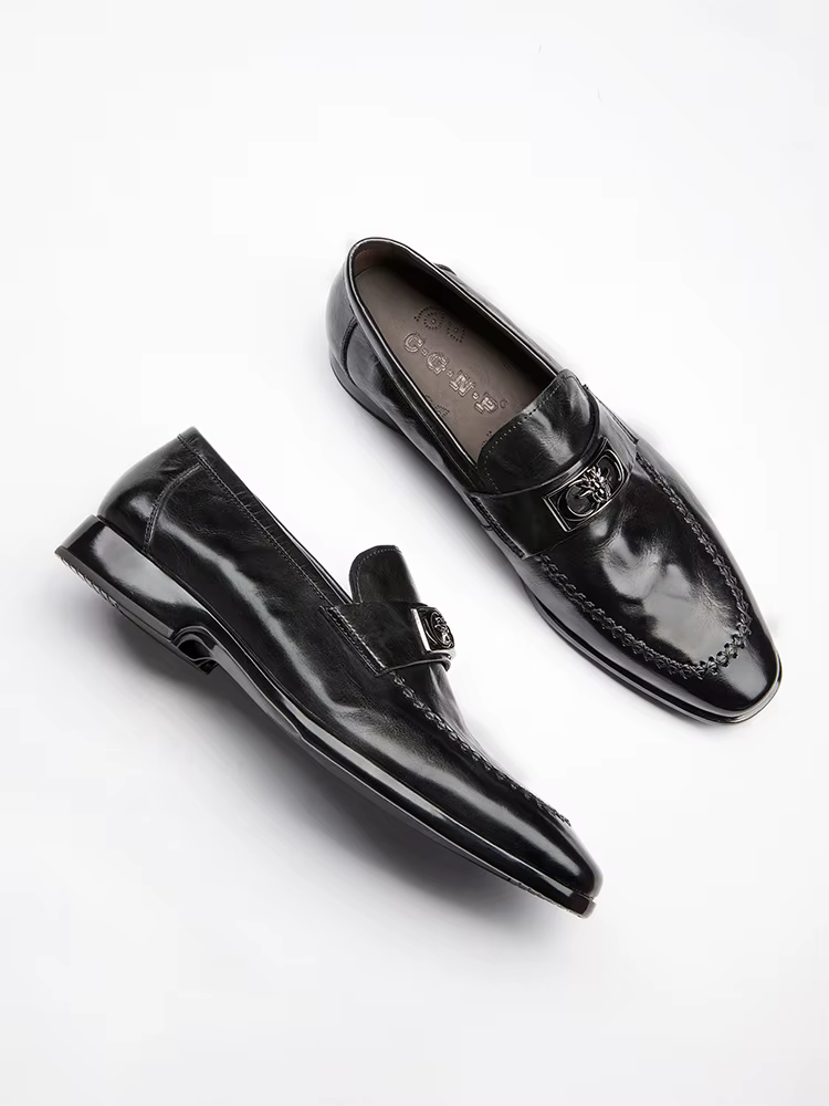 Chaussures décontractées en cuir de vachette, chaussures en cuir pointues, cuir, faites à la main, h
