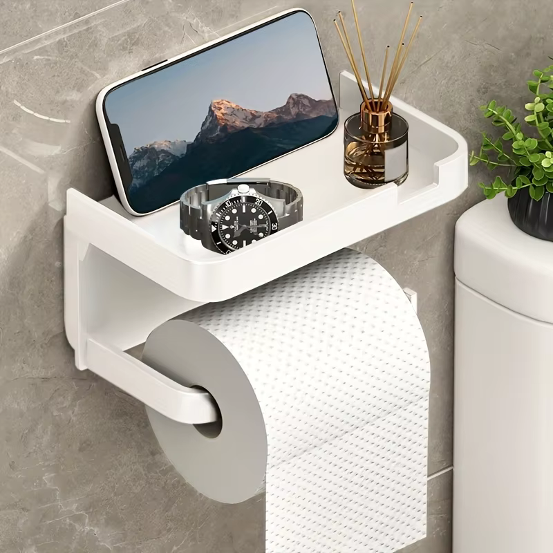 Porte-papier hygiénique 1 pièce, support de rangement mural perforé peu encombrant avec support de g