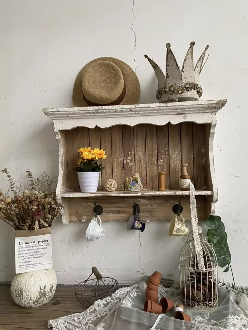 Étagère de présentation murale en bois massif, organisateur d'intérieur, décoration vintage pour la 