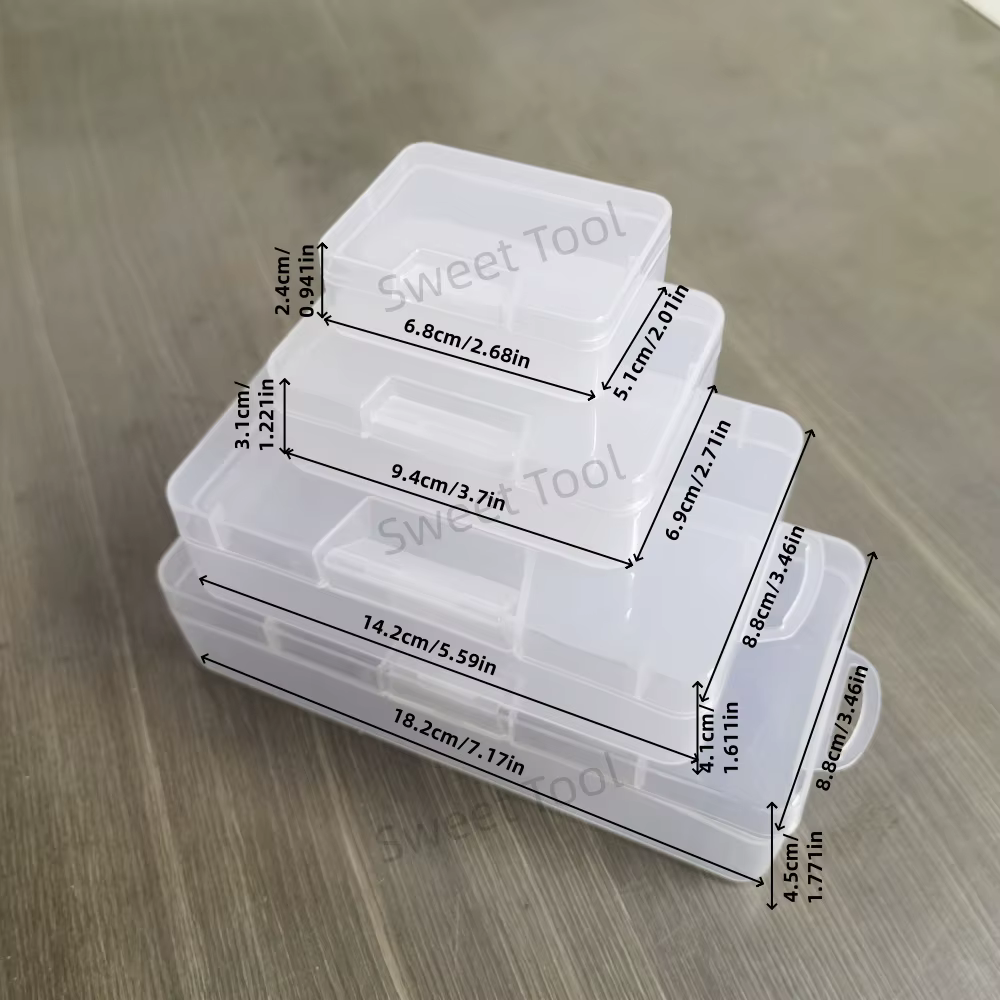 Petite boîte de rangement rectangulaire en plastique transparent, 4 pièces, organisateur avec couver