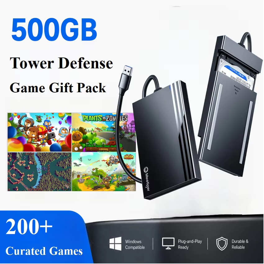 Disque de jeu Tower Defense de 500 Go, plus de 200 jeux PC préchargés, plug & play, des classiques l