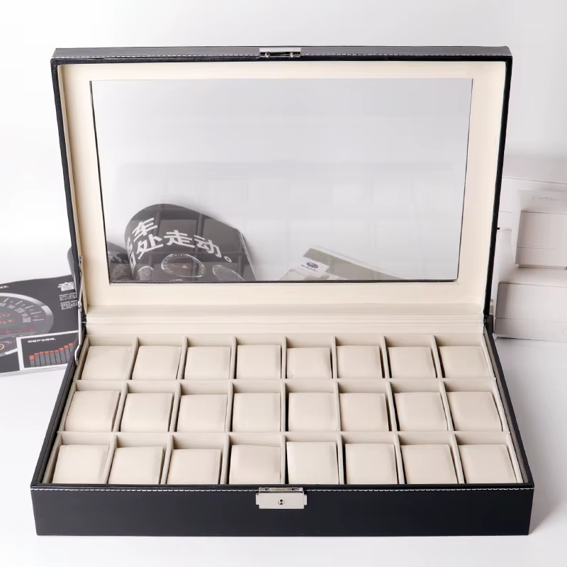 Boîte de rangement de montre de haute qualité, 24 fentes, boîte de montre en bois, organisateur 24 g