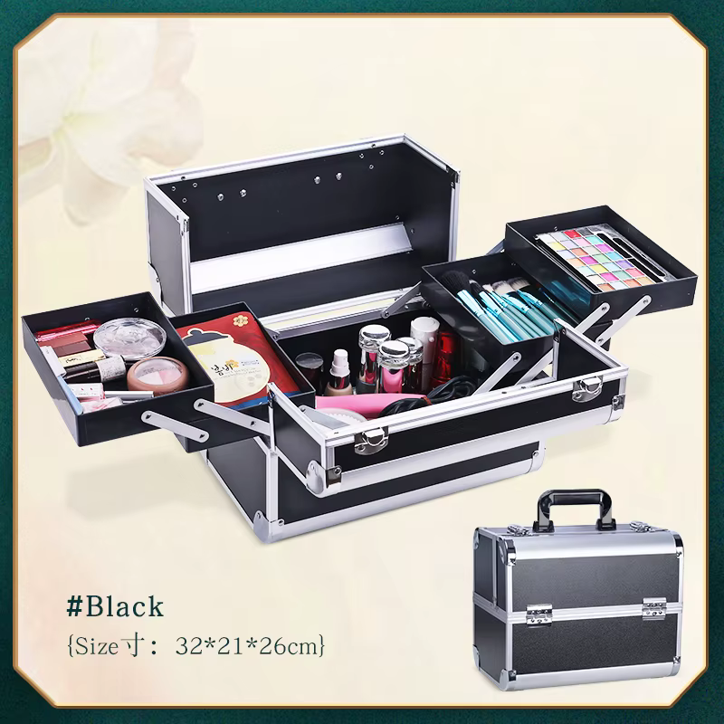 Boîte de Train de maquillage avec 4 plateaux réglables professionnels, boîte de rangement de maquill