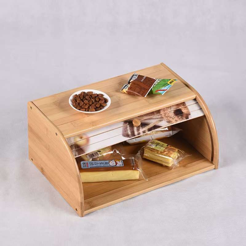 Boîte rangement pain en bambou, avec couvercle roulant, pour comptoir cuisine Table à manger, bac ra