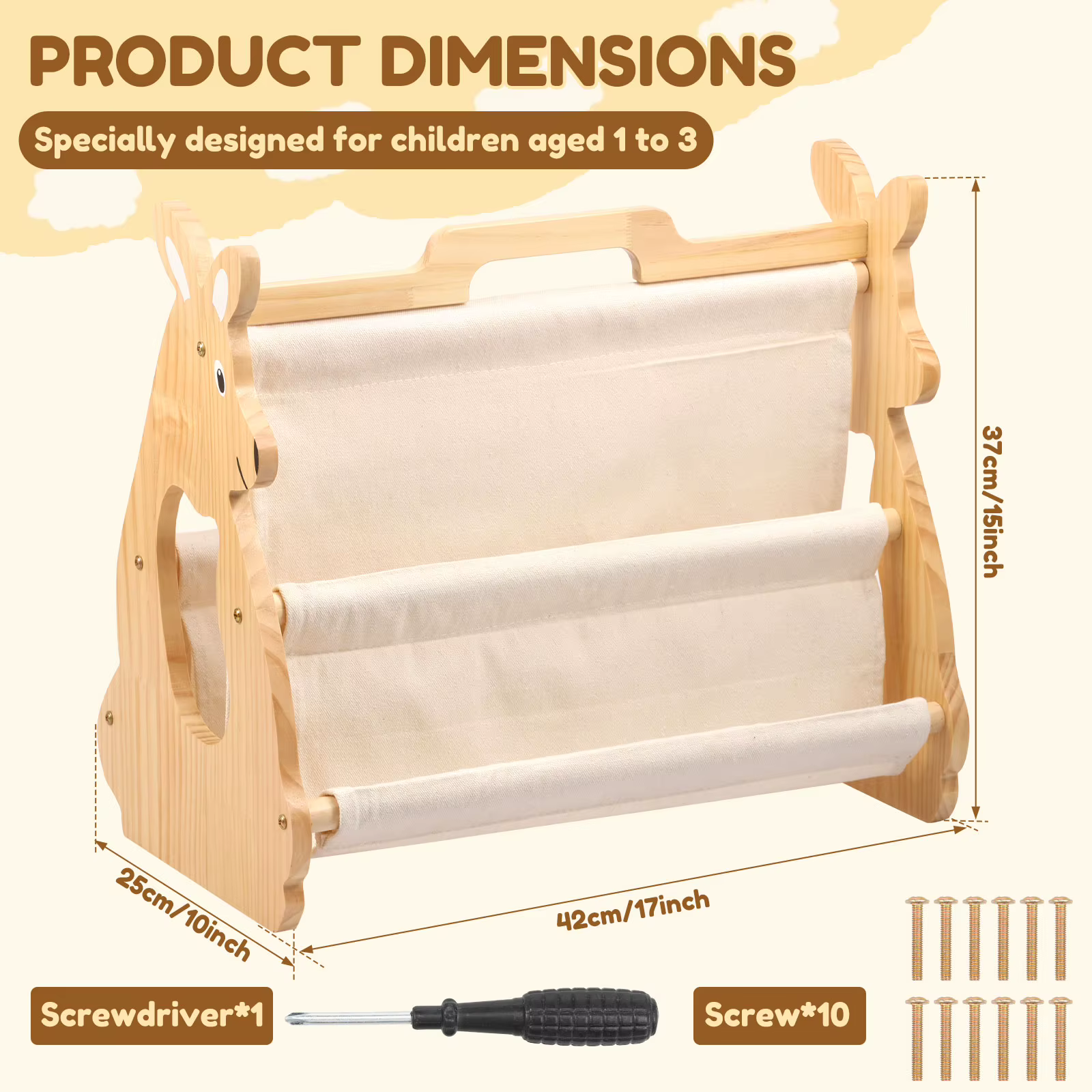 Étagère à livres pour enfants en bois Montessori avec poignée de transport, étagère de rangement pou