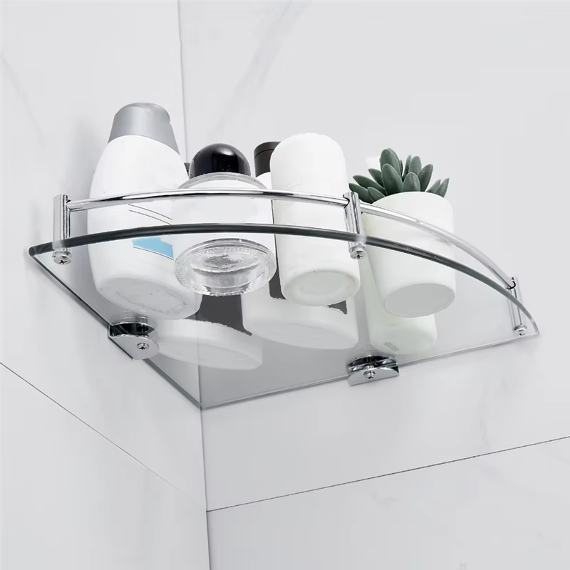 AB66-étagères de salle de bain, étagère d'angle en verre de salle de bain Triangle murale, étagère e