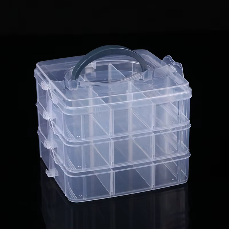 Boîte de rangement en plastique transparente à 3 niveaux et 18 grilles, compartiment empilable régla