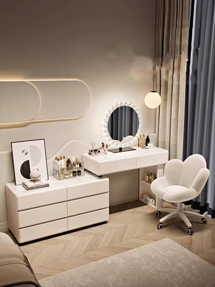 Vanités de maquillage modernes de luxe, Table de chambre à coucher Simple, armoire de rangement, cha