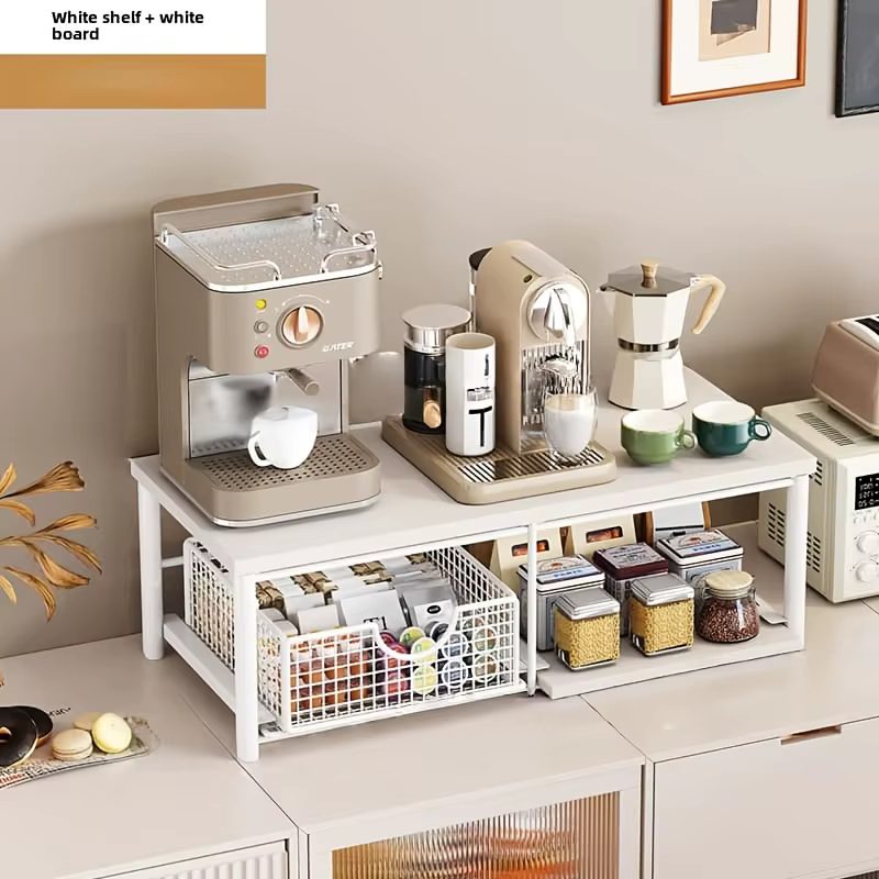 Étagère de rangement à double niveau pour plan de travail de cuisine ; Support en bois pour micro-on