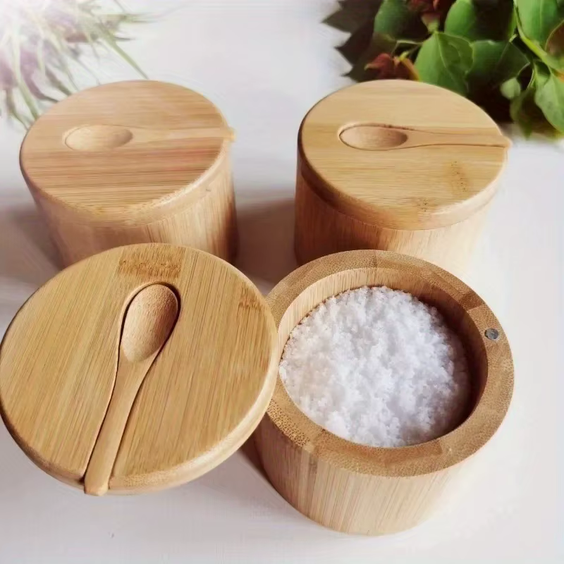 Pots d'assaisonnement au sel, pot à poivre, boîte à condiments en bambou, bol de rangement, ensemble